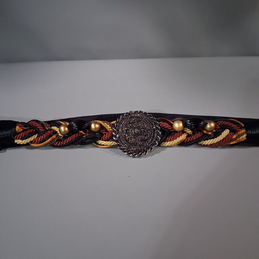 VTG 80s Carolyn Tanner Designs Braided Beaded Medallion Belt Atlanta Art Boho - Picture 4 of 9